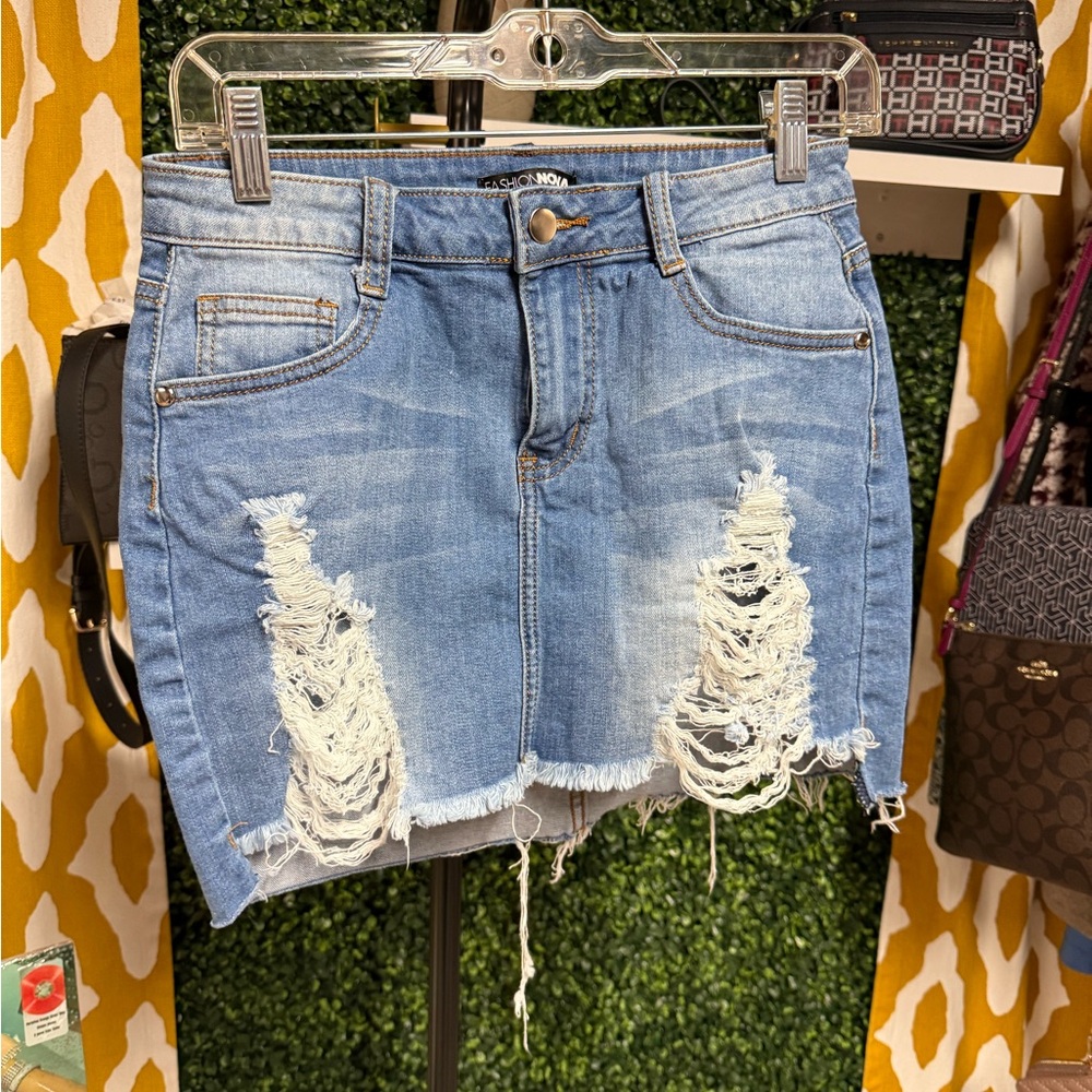 Fashion Nova Ripped Blue Mini Skirt